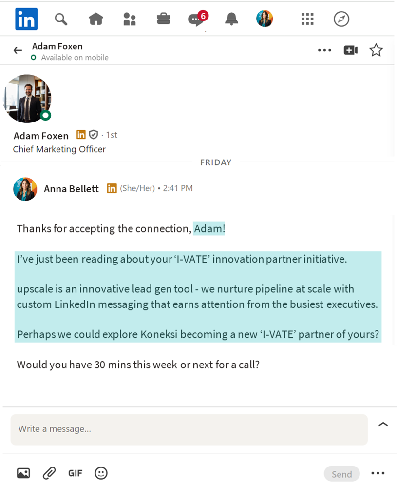 upscale Personalisation Example Message